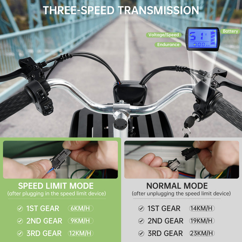400W 48V 12A Elder Electric folding trike 3 wheel e-bike with Rear Seat Cyan