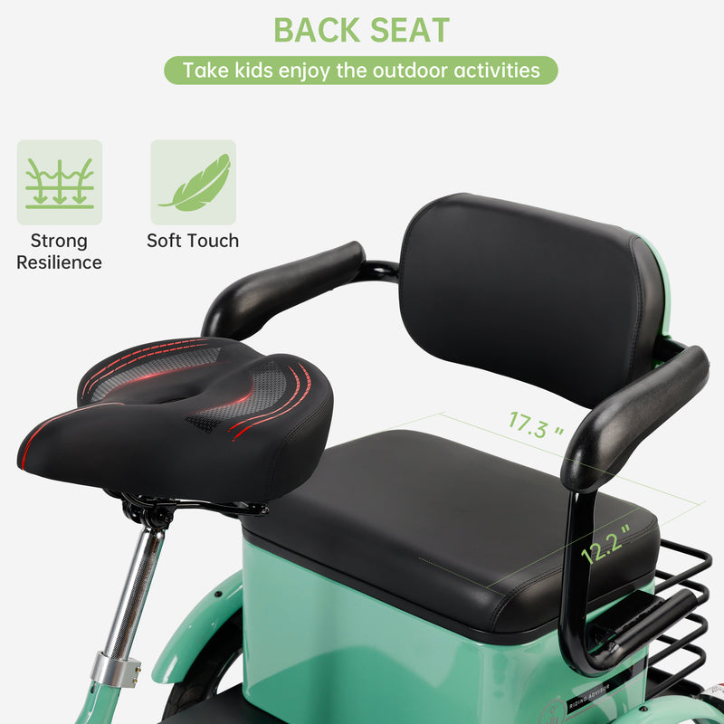 400W 48V 12A Elder Electric folding trike 3 wheel e-bike with Rear Seat Cyan