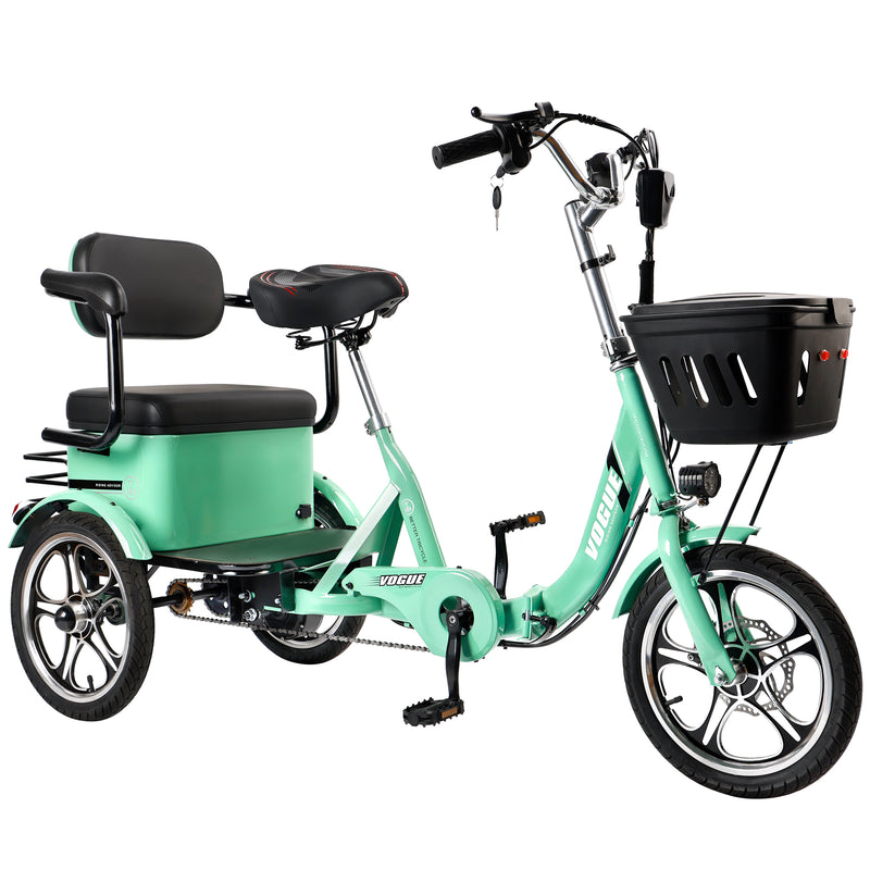 400W 48V 12A Elder Electric folding trike 3 wheel e-bike with Rear Seat Cyan