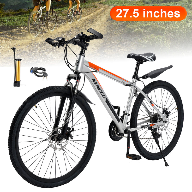 27.5" wheels 27 speed double disc brake mountain bike MTB for adults Silver