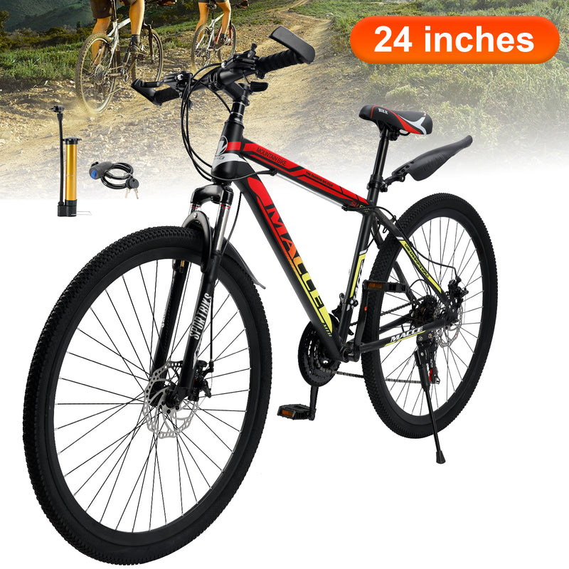 24" Spoke Wheel 24 Speed Mountain Bicycle Adult Bike MTB w/ fender Red+Yellow