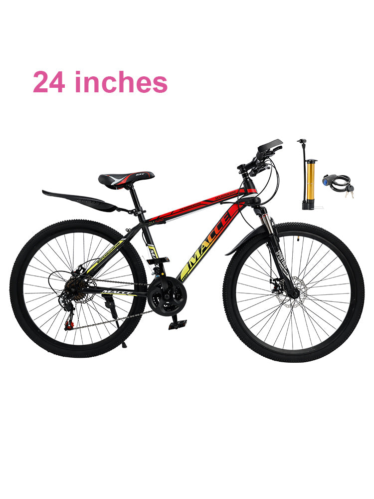24" Spoke Wheel 24 Speed Mountain Bicycle Adult Bike MTB w/ fender Red+Yellow