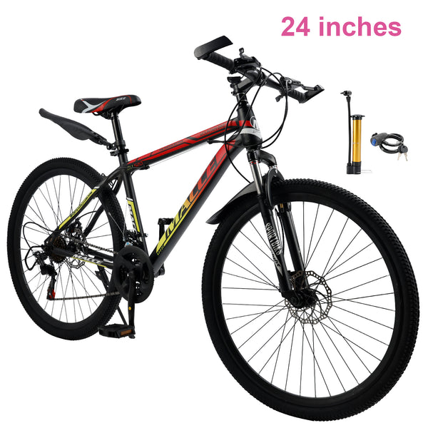 24" Spoke Wheel 24 Speed Mountain Bicycle Adult Bike MTB w/ fender Red+Yellow