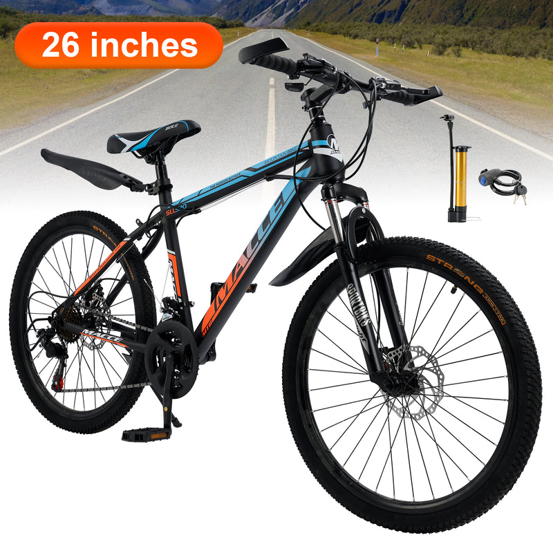 26" Spoke Wheel 24 Speed Mountain Bicycle Adult Bike MTB w/ fender Blue+Orange