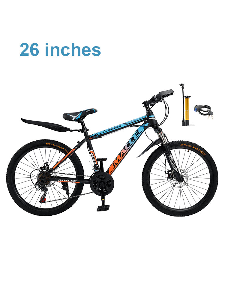 26" Spoke Wheel 24 Speed Mountain Bicycle Adult Bike MTB w/ fender Blue+Orange