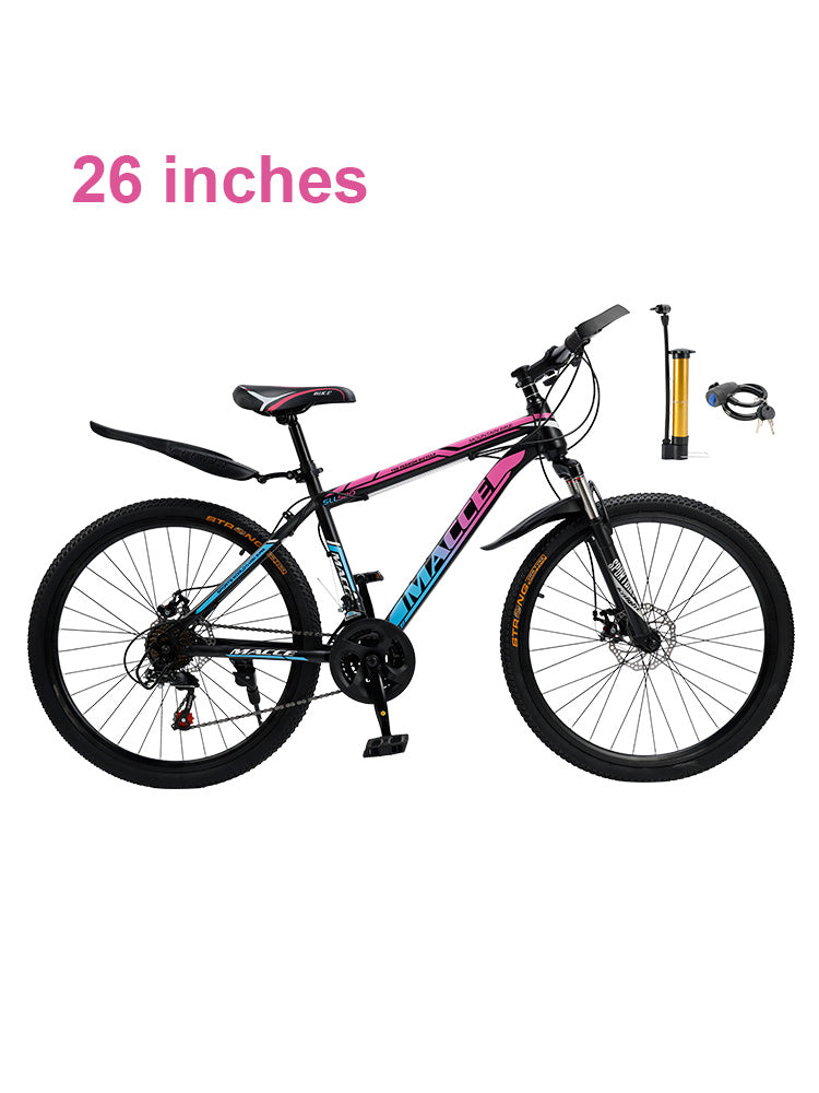 26" Spoke Wheel 24 Speed Mountain Bicycle Adult Bike MTB w/ fender Blue+Pink