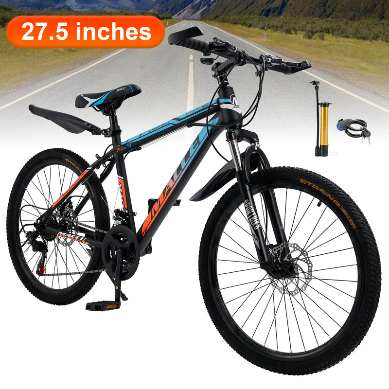27.5" Spoke Wheel 24 Speed Mountain Bicycle Adult Bike MTB w/ fender Blue+Orange