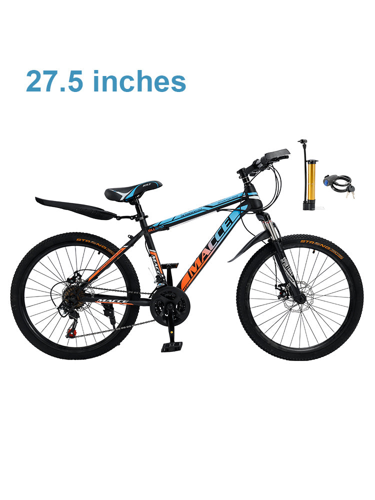27.5" Spoke Wheel 24 Speed Mountain Bicycle Adult Bike MTB w/ fender Blue+Orange