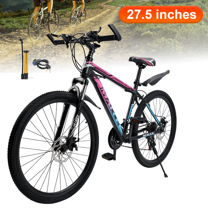 27.5" Spoke Wheel 24 Speed Mountain Bicycle Adult Bike MTB w/ fender Blue+Pink