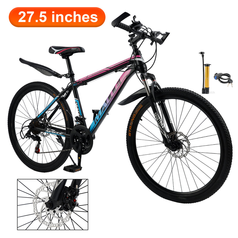 27.5" Spoke Wheel 24 Speed Mountain Bicycle Adult Bike MTB w/ fender Blue+Pink
