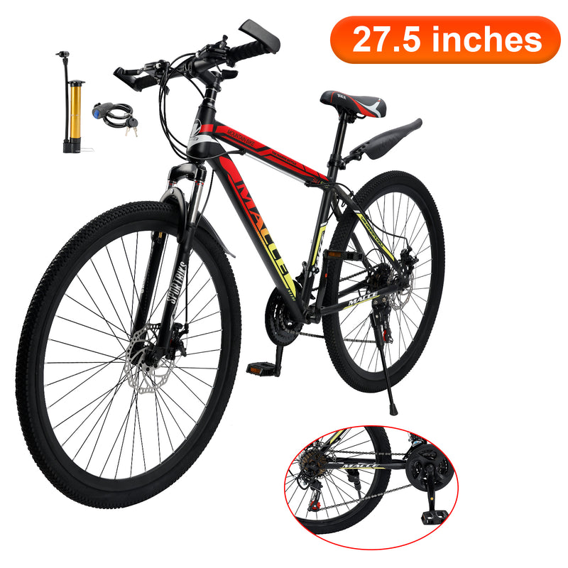 27.5" Spoke Wheel 24 Speed Mountain Bicycle Adult Bike MTB w/ fender Red+Yellow