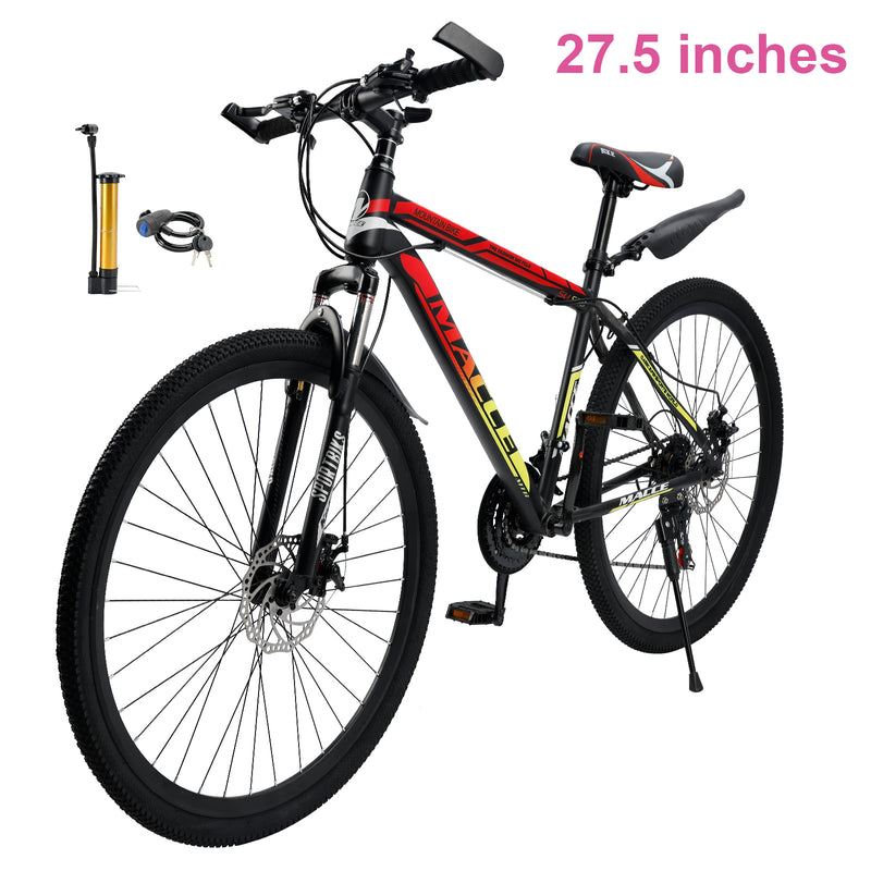 27.5" Spoke Wheel 24 Speed Mountain Bicycle Adult Bike MTB w/ fender Red+Yellow
