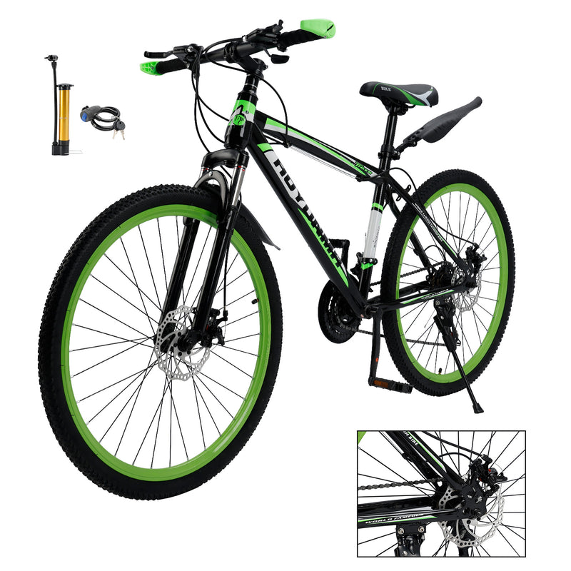 Unisex 26" Spoke Wheel 24 Speed Mountain Bike MTB with Disc Brake Black+Green