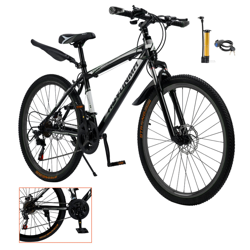Unisex 26" Spoke Wheel 24 Speed Mountain Bike MTB with Disc Brake Black+White