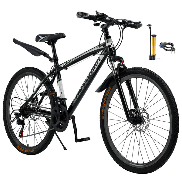 Unisex 26" Spoke Wheel 24 Speed Mountain Bike MTB with Disc Brake Black+White