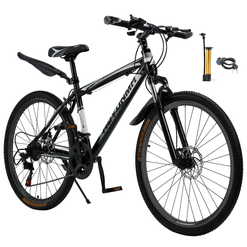 Unisex 26" Spoke Wheel 24 Speed Mountain Bike MTB with Disc Brake Black+White