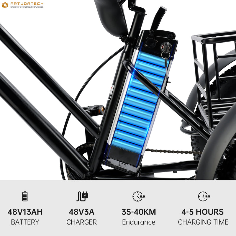 500W 48V 13A Electric Snow Tricycle 3 wheel e-bike 4.0 Fat Tire Tricycle