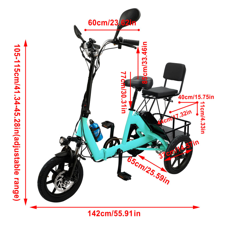 3 Wheel Electric Motorized Folding Tricycle E-Bike 48V 350W 10.4AH