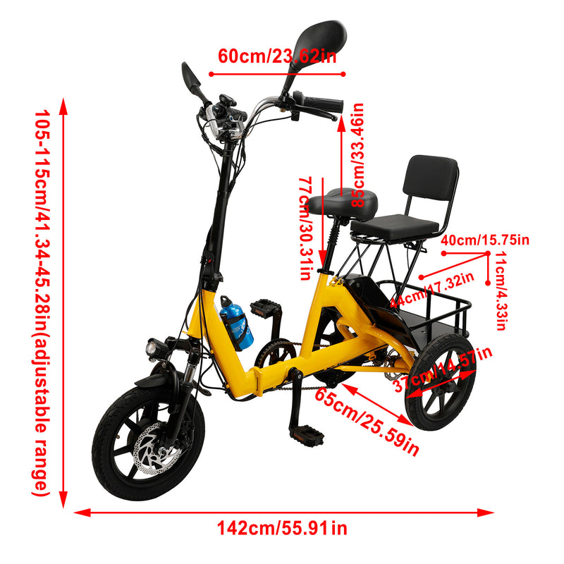 48V 350W Three Wheel Electric Folding Trike for Adults 3 Wheel E-Tricycle