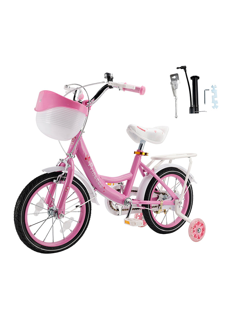 16" Kids Bicycle Girls Bike with Training Wheels Basket Kickstand Pink