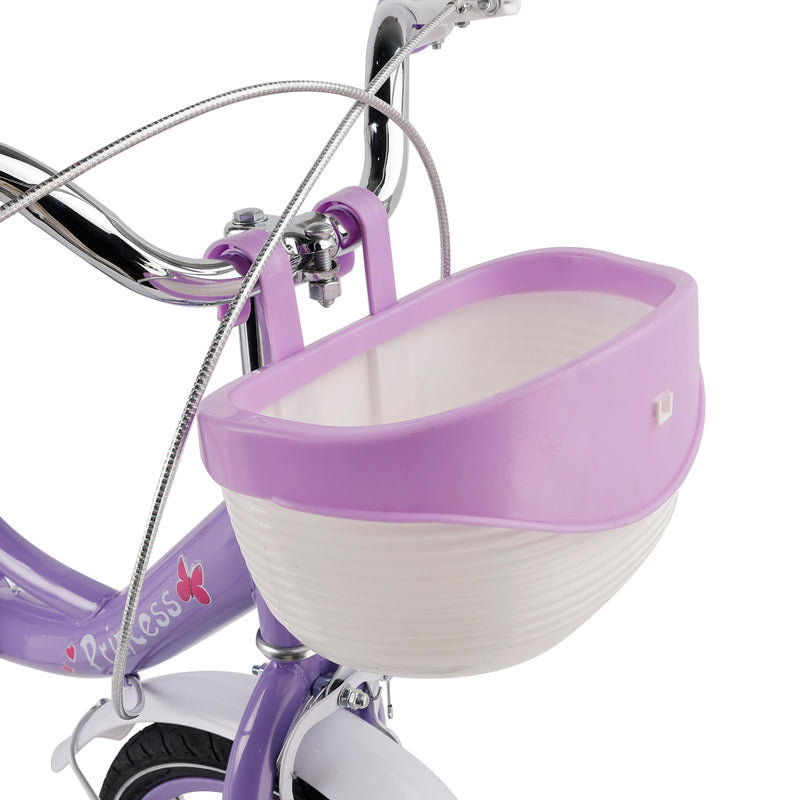 16" Kids Bicycle Girls Bike with Training Wheels Basket Kickstand Purple