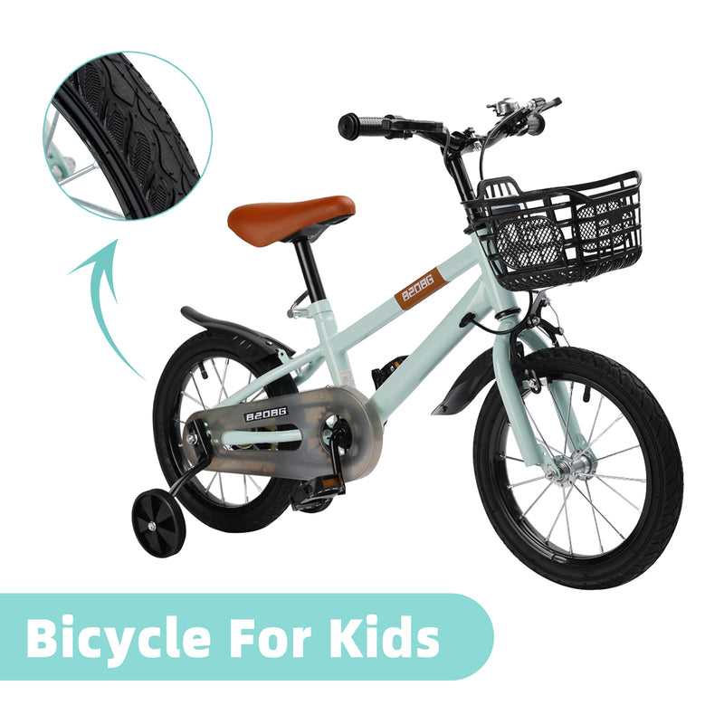 14" Kids Toddlers Bicycle for Boys and Girls with Training Wheels Basket Cyan