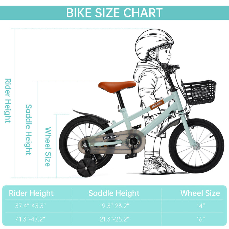 14" Kids Toddlers Bicycle for Boys and Girls with Training Wheels Basket Cyan