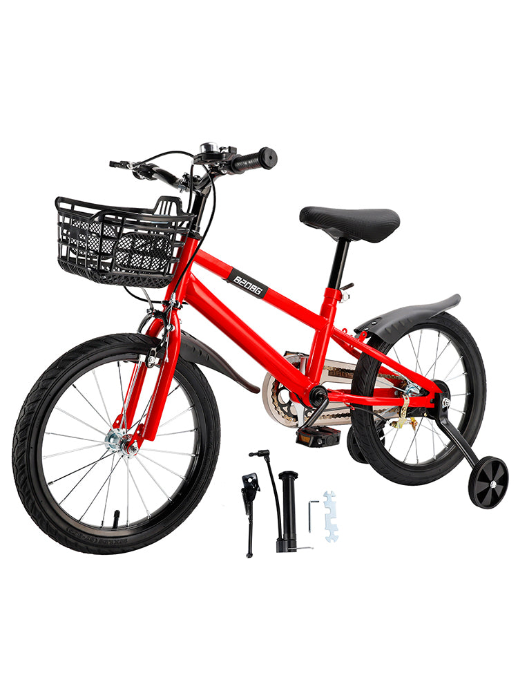 16" Children Bicycle Toddlers Bike with Training Wheels Basket Kickstand Red