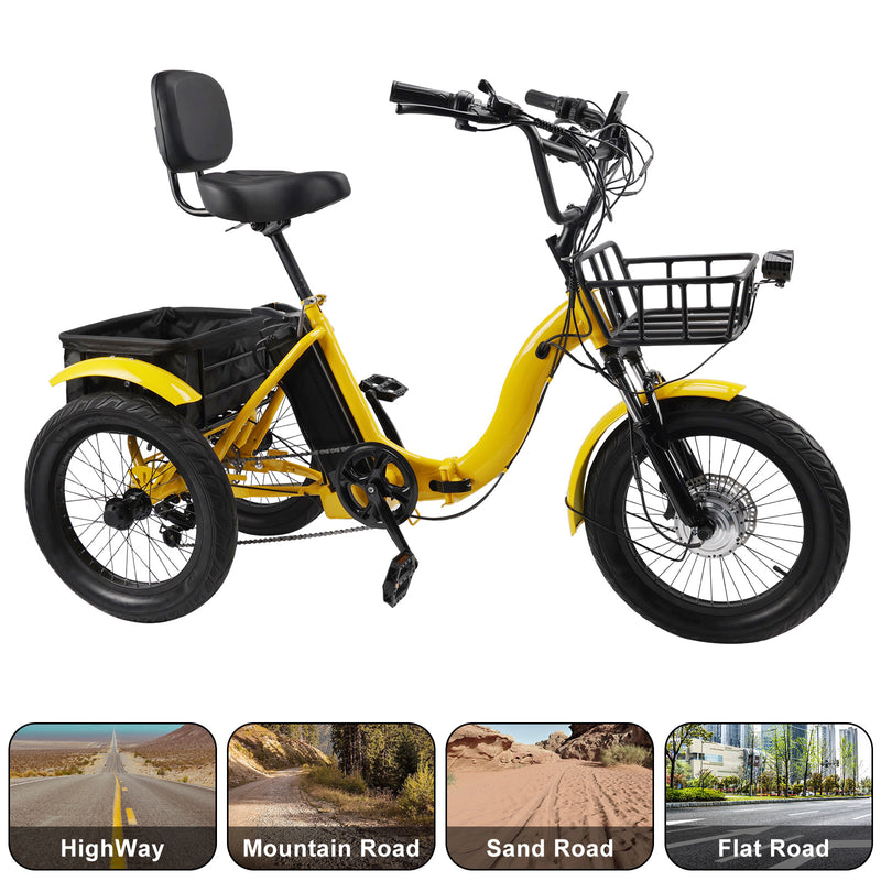 18" 7 Speed 48V 13AH 350W (peak 525W) Electric Tricycle with IPX7 Display