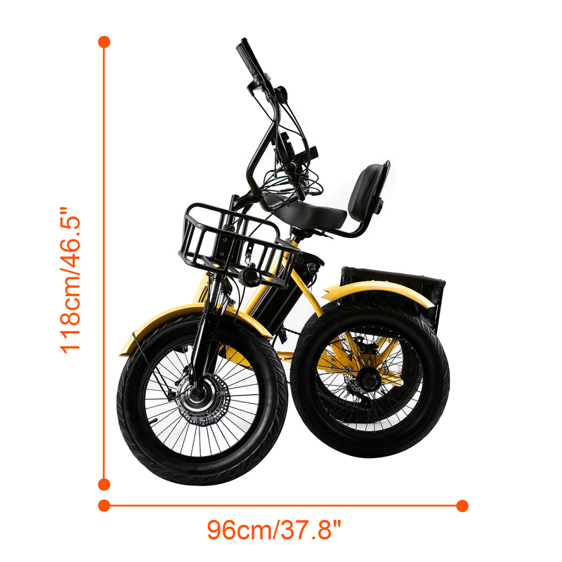 18" 7 Speed 48V 13AH 350W (peak 525W) Electric Tricycle with IPX7 Display