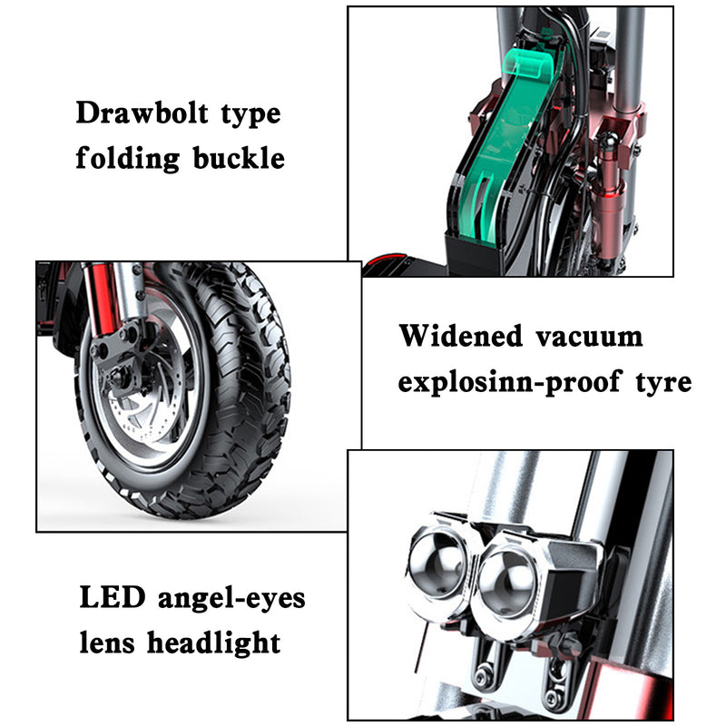2000W 21ah off-road alloy electric scooter for adult，With large display screen,  Dual drive 12" tires