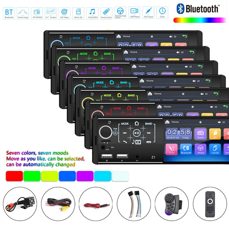 Single Din Touchscreen Radio Bluetooth Car Stereo 4 Inch FM + Rear View Camera