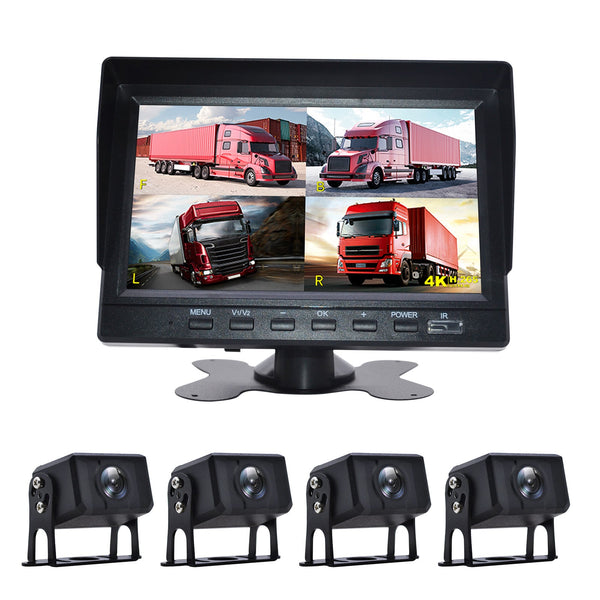 7" Monitor DVR Driving Video Recorder Key Press for RV Truck Bus + 4Pcs Rear View Backup Camera Fedex Express