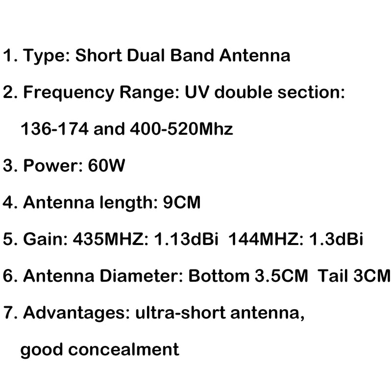 1Pcs 9cm Short Dual Band Antenna HH-N2RS PL-259 For Mobile Radio UHF&VHF Black