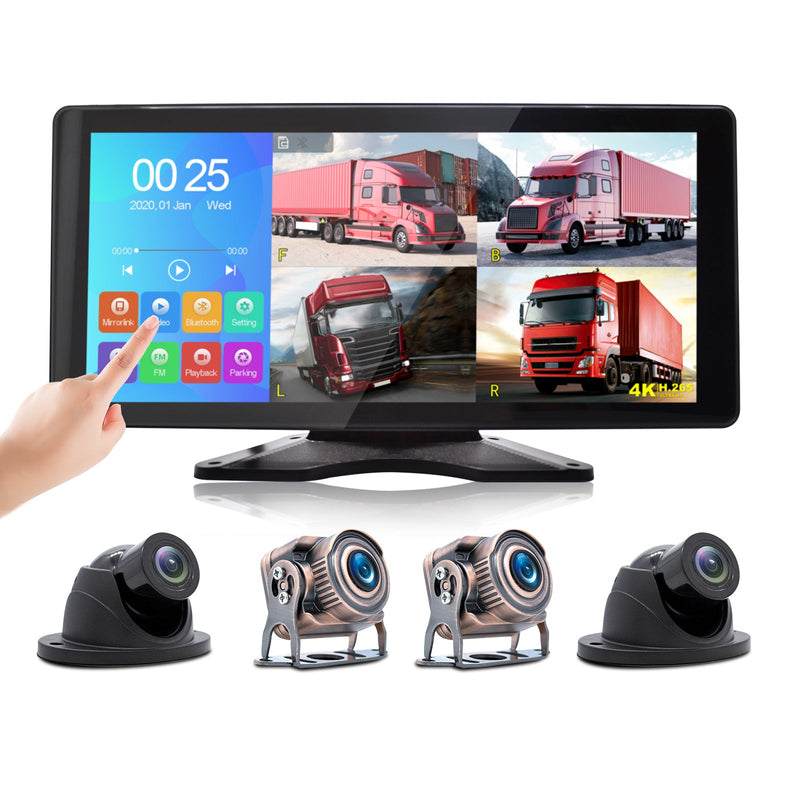 10.36 " Monitor DVR Driving Video Recorder Touch Screen for RV Truck Bus + 4Pcs Rear View Backup Camera Fedex Express