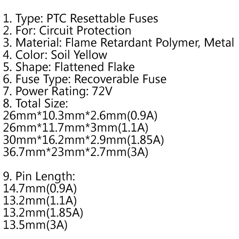 PTC Resettable Fuses Thermistor Polymer Self-Recovery Fuses 72V