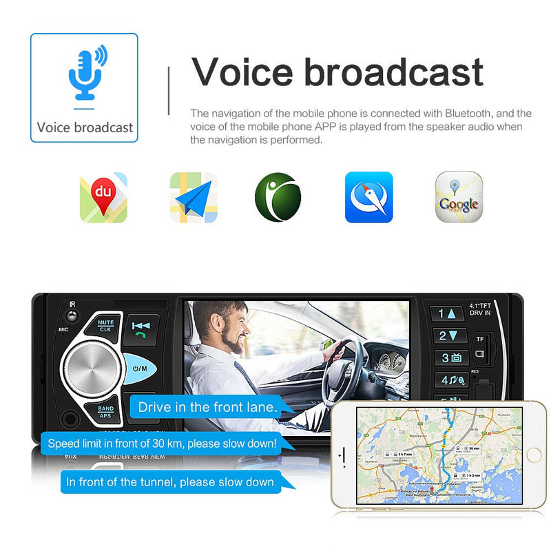 1DIN 4.1in Car Radio Stereo Bluetooth FM USB AUX Audio MP5 Player + Camera