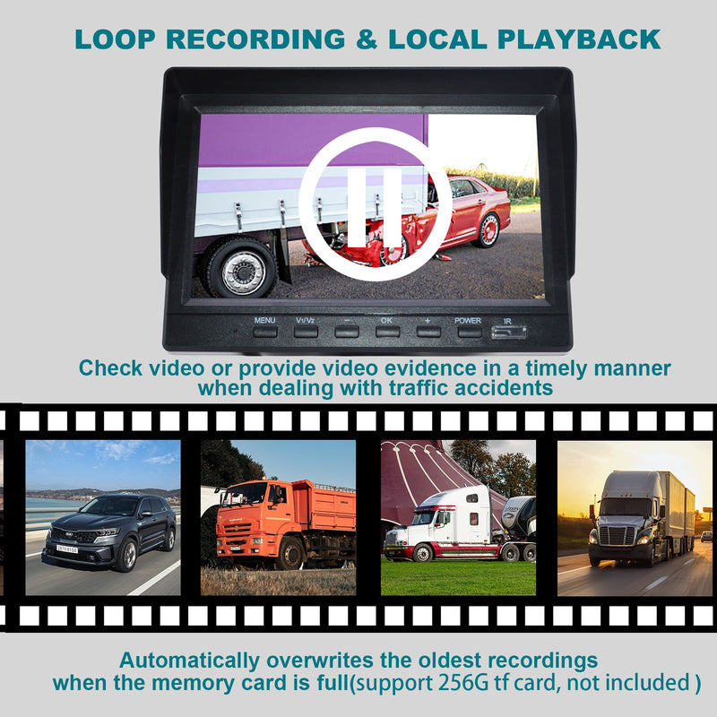 7 " Monitor DVR Driving Video Recorder for RV Truck Bus + 2Pcs Rear View Backup Camera