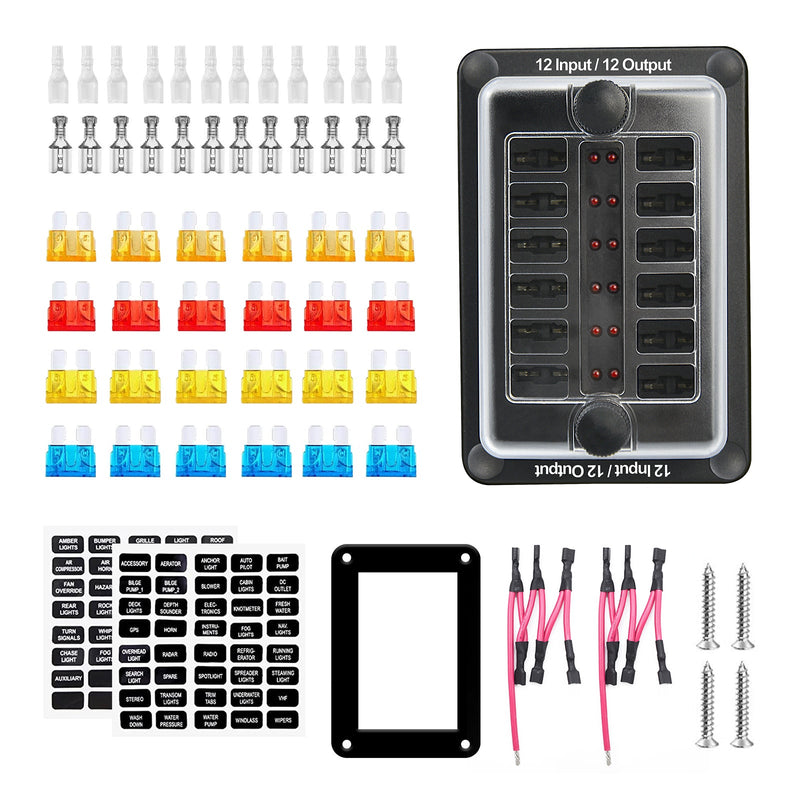 6/12 Way Blade Fuse Box Block Holder ATO ATC for Car Marine Boat RV Waterproof Generic