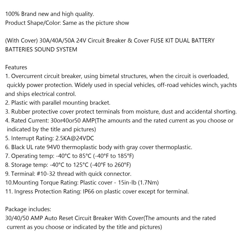 Bimetal Structures Marine Car Sound System Audio IP66 2PCS 30A 24V Circuit Breaker With Cover Fuse