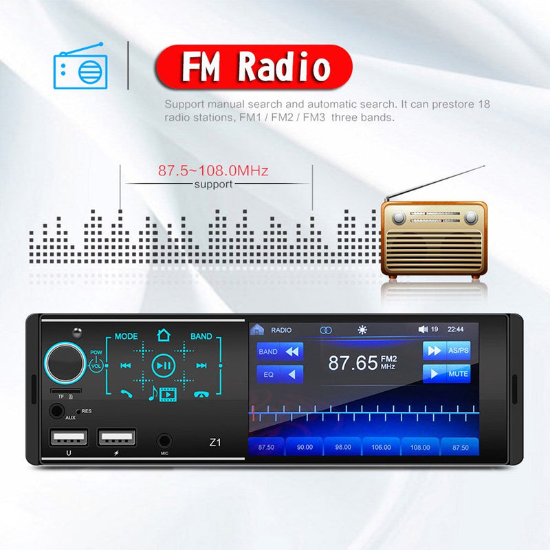 Single Din Touchscreen Radio Bluetooth Car Stereo 4 Inch FM + Rear View Camera