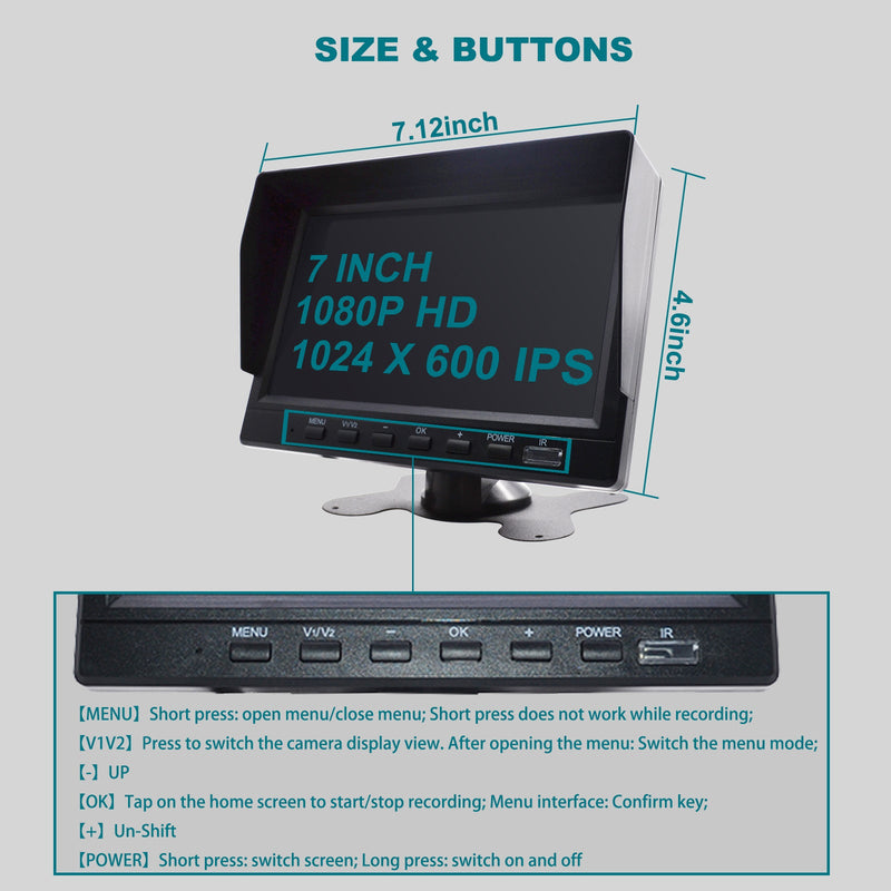 7 " Monitor DVR Driving Video Recorder for RV Truck Bus + 2Pcs Rear View Backup Camera
