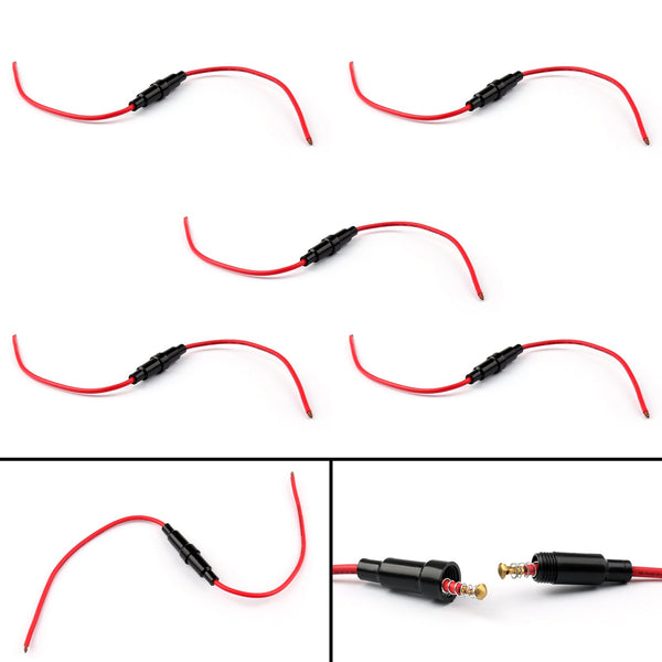 5Pcs 6x30mm AGC Glass Fuse Holder In-line Screw Type With 16 AWG Wire Cable