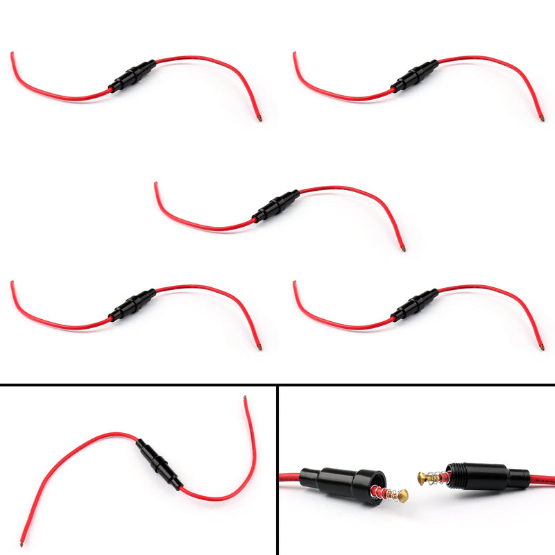 5Pcs 6x30mm AGC Glass Fuse Holder In-line Screw Type With 16 AWG Wire Cable