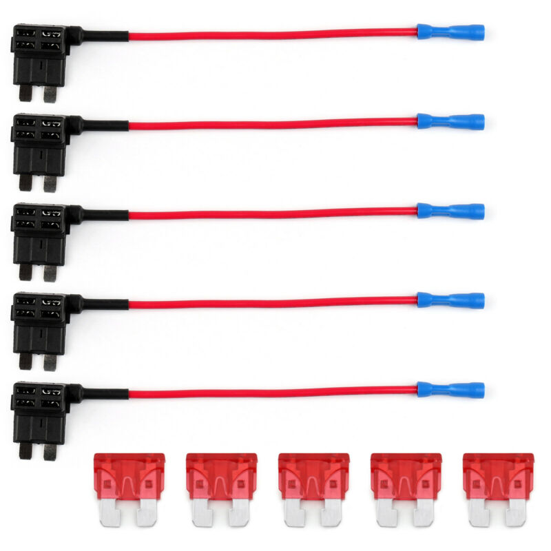 Tap Fuse Holder 5-Piece Standard Blade Back Car 10A Add Circuit Fuse ACU With