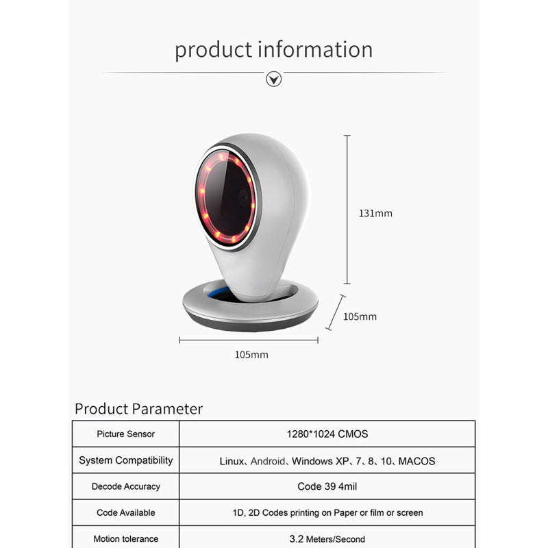1D+2D Platform Barcode Reader QR Scanner Bar code Handfree Desktop Auto Scanning