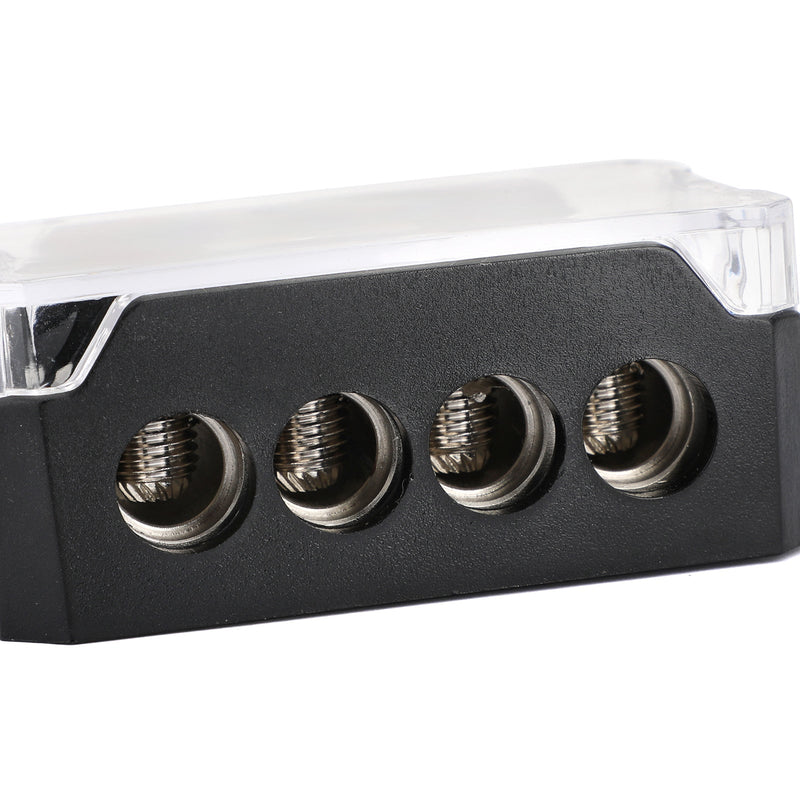 Splitter Heat resistant Nickel Plated Clear Cover plastic housing 2pcs Distribution Block T Type 1x0GA In 4x4GA Out for Car Audio Marine