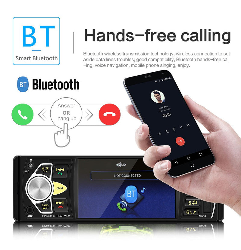 1DIN 4.1in Car Radio Stereo Bluetooth FM USB AUX Audio MP5 Player + Camera