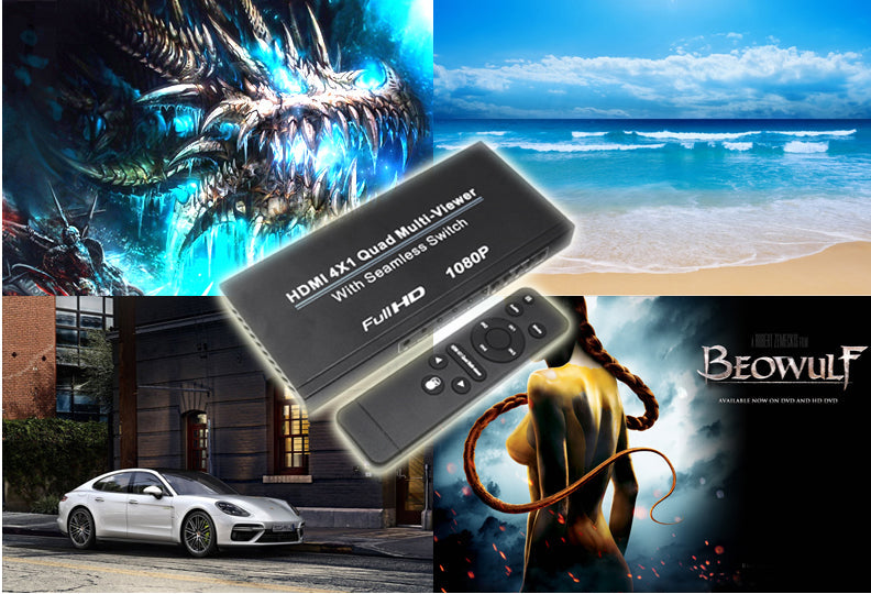 1080P 4x1 HDM 4 Channel Quad Multi-Viewer Remote Control Switcher AU Adapter