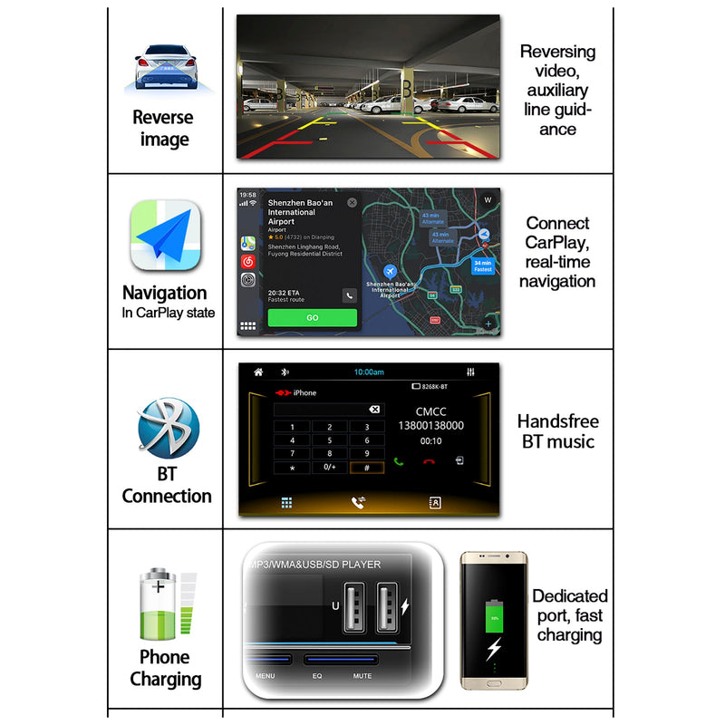 7" Telescopic Screen Stereo Radio BT FM Car MP5 Player Remote Control + Camera
